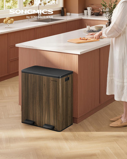 Dual Rubbish Bin 2 x 30 L Recycling Bin with 15 Rubbish Bags Dark Walnut - image 2