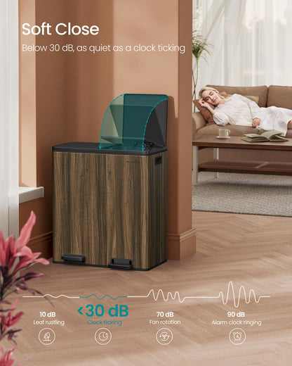 Dual Rubbish Bin 2 x 30 L Recycling Bin with 15 Rubbish Bags Dark Walnut - image 3