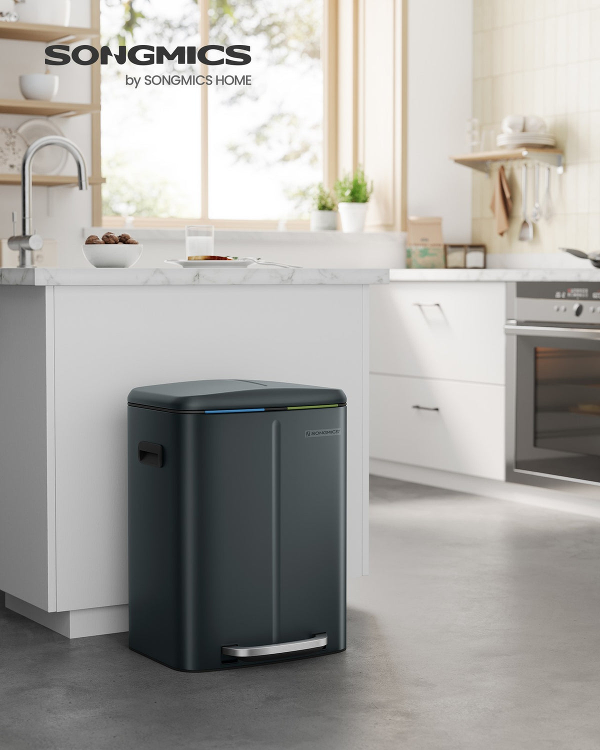 2 x 20L Metal Step Rubbish Bin Greenish-Grey - image 2