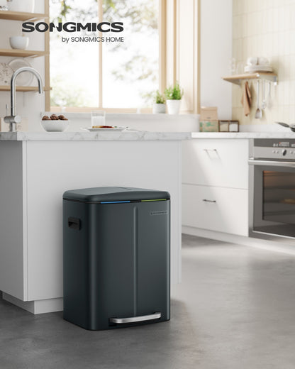 2 x 20L Metal Step Rubbish Bin Greenish-Grey - image 2