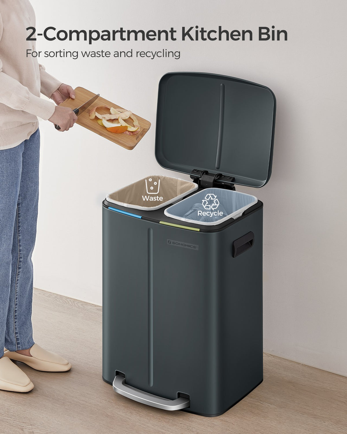 2 x 20L Metal Step Rubbish Bin Greenish-Grey - image 3