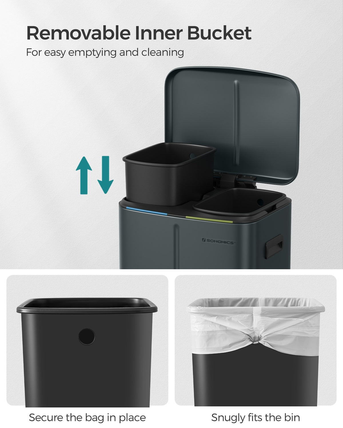 2 x 20L Metal Step Rubbish Bin Greenish-Grey - image 6