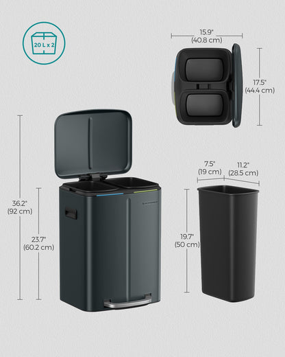 2 x 20L Metal Step Rubbish Bin Greenish-Grey - image 7