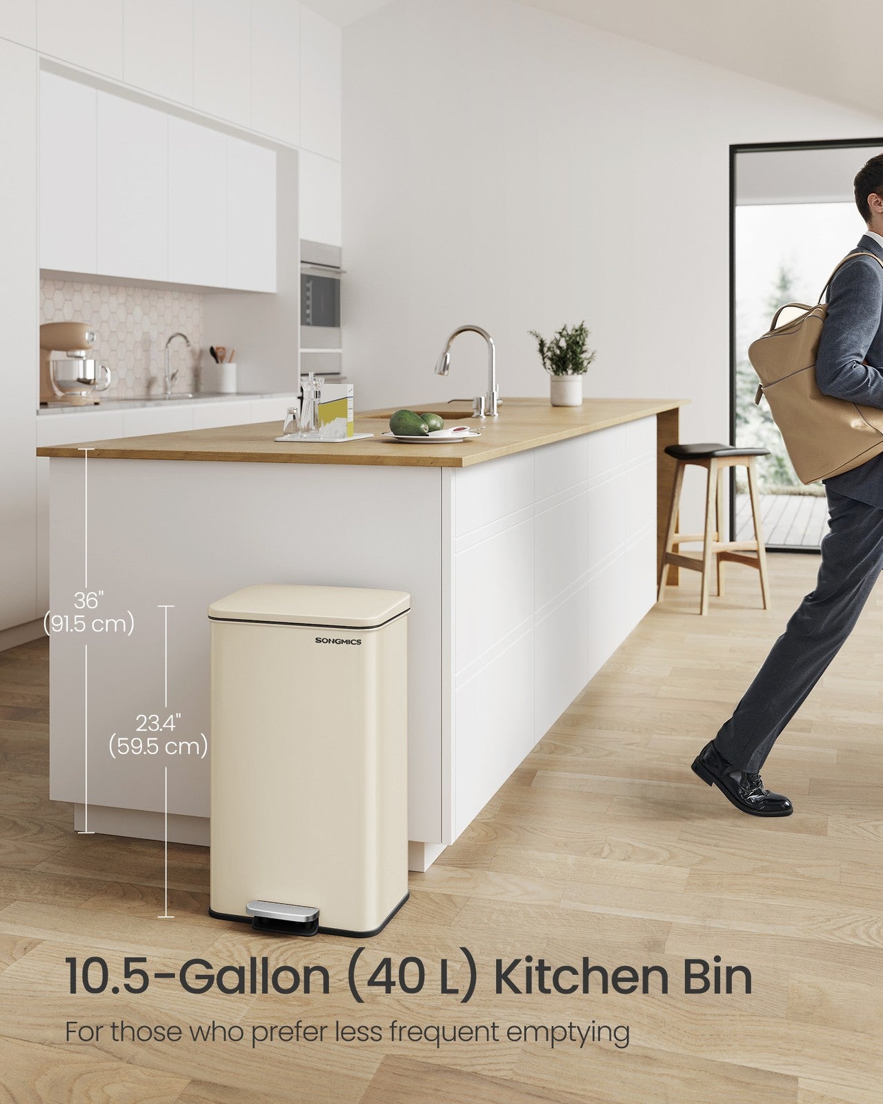 Large 40L Steel Kitchen Bin: Soft Close Lid, Black Finish, 15 Liner Bags - image 16