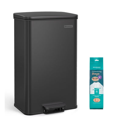 Large 40L Steel Kitchen Bin: Soft Close Lid, Black Finish, 15 Liner Bags - image 1