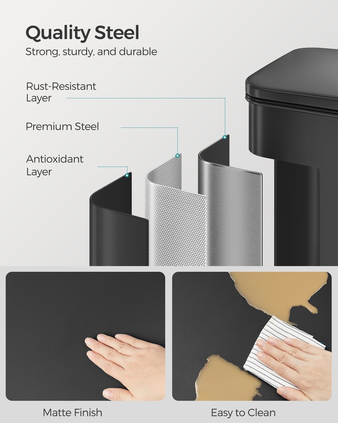 Large 40L Steel Kitchen Bin: Soft Close Lid, Black Finish, 15 Liner Bags - image 3