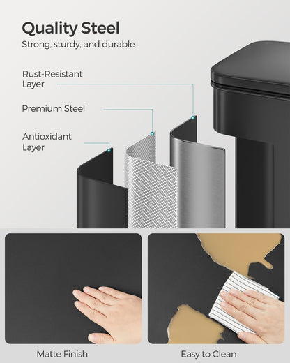 Large 40L Steel Kitchen Bin: Soft Close Lid, Black Finish, 15 Liner Bags - image 3