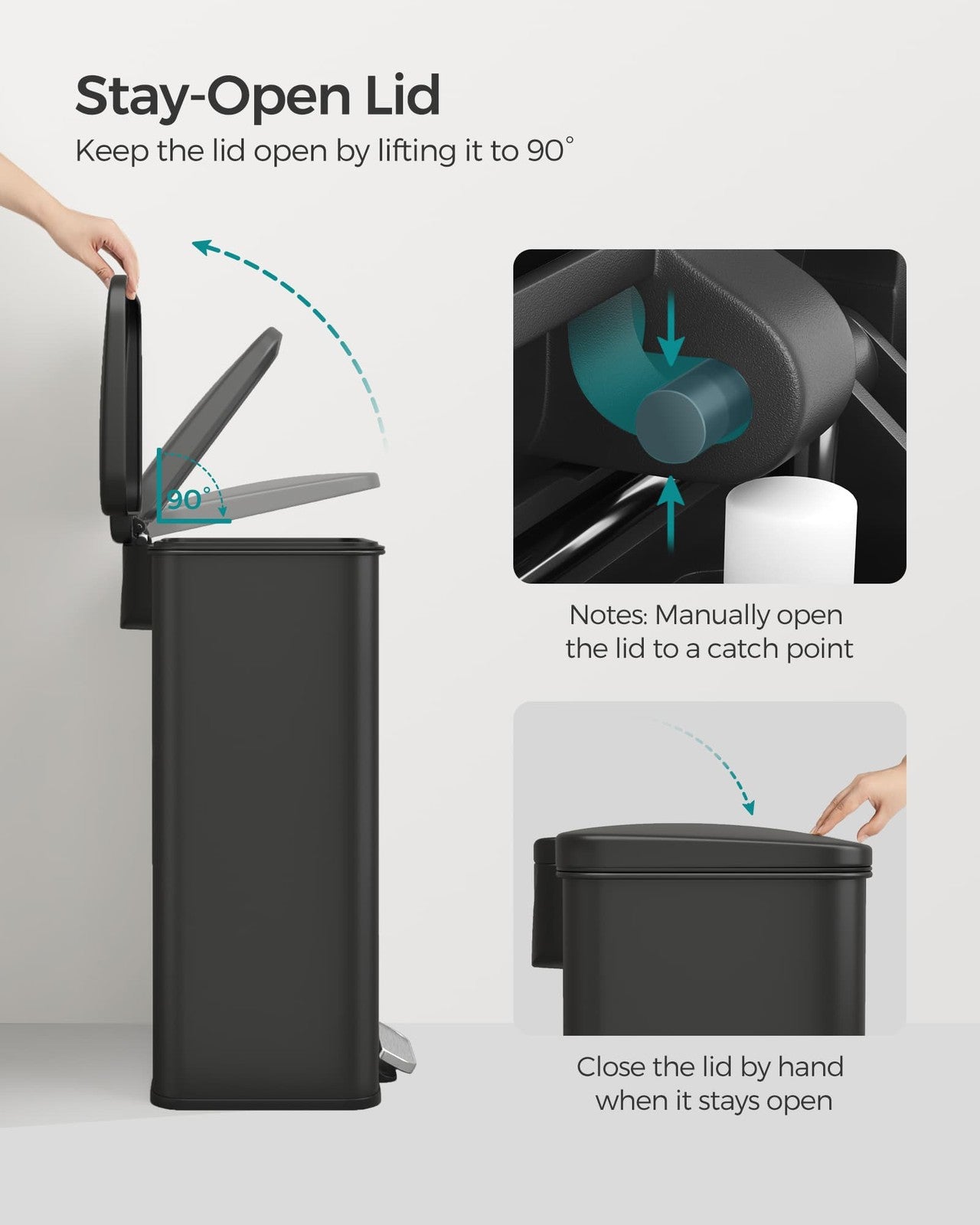 Large 40L Steel Kitchen Bin: Soft Close Lid, Black Finish, 15 Liner Bags - image 4