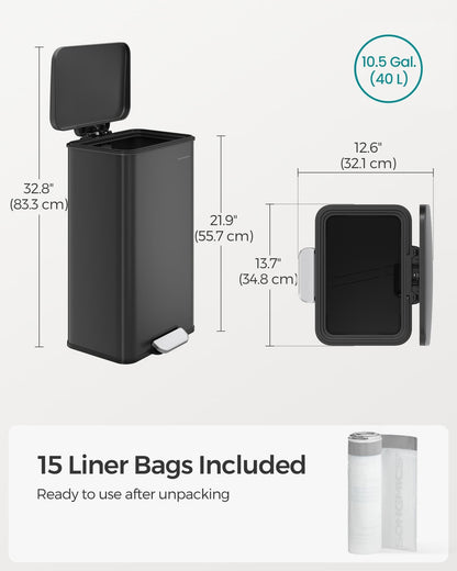 Large 40L Steel Kitchen Bin: Soft Close Lid, Black Finish, 15 Liner Bags - image 7