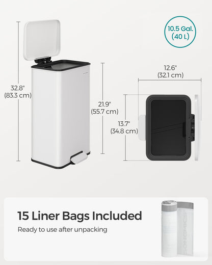 Large 40L Steel Kitchen Bin: Soft Close Lid, Black Finish, 15 Liner Bags - image 14