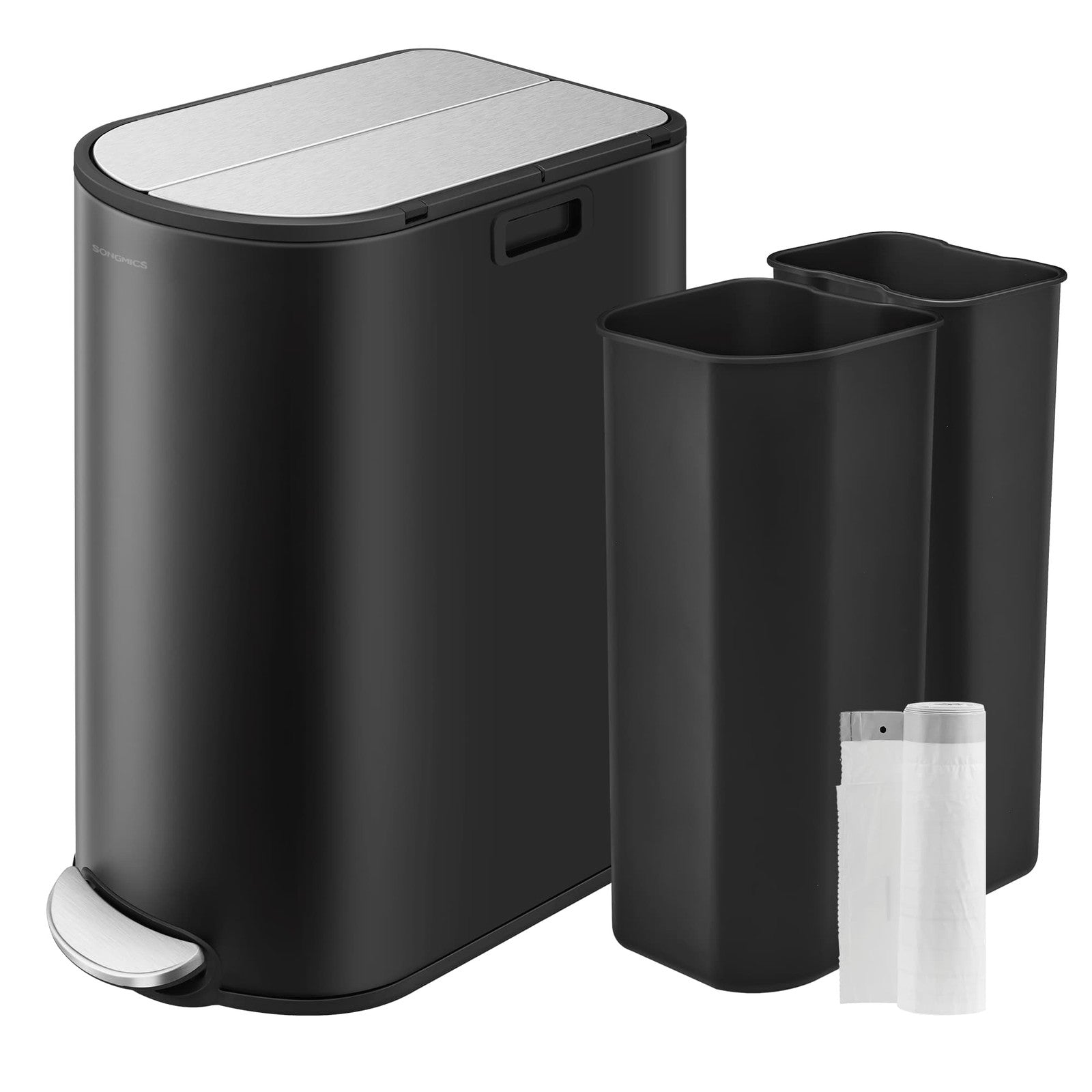 30L and 20L Double Kitchen Bin Ink Black and Metallic Silver - image 2