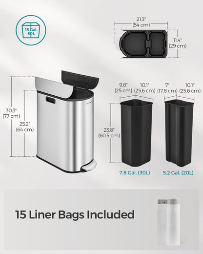 30L and 20L Double Kitchen Bin Metallic Silver - image 9