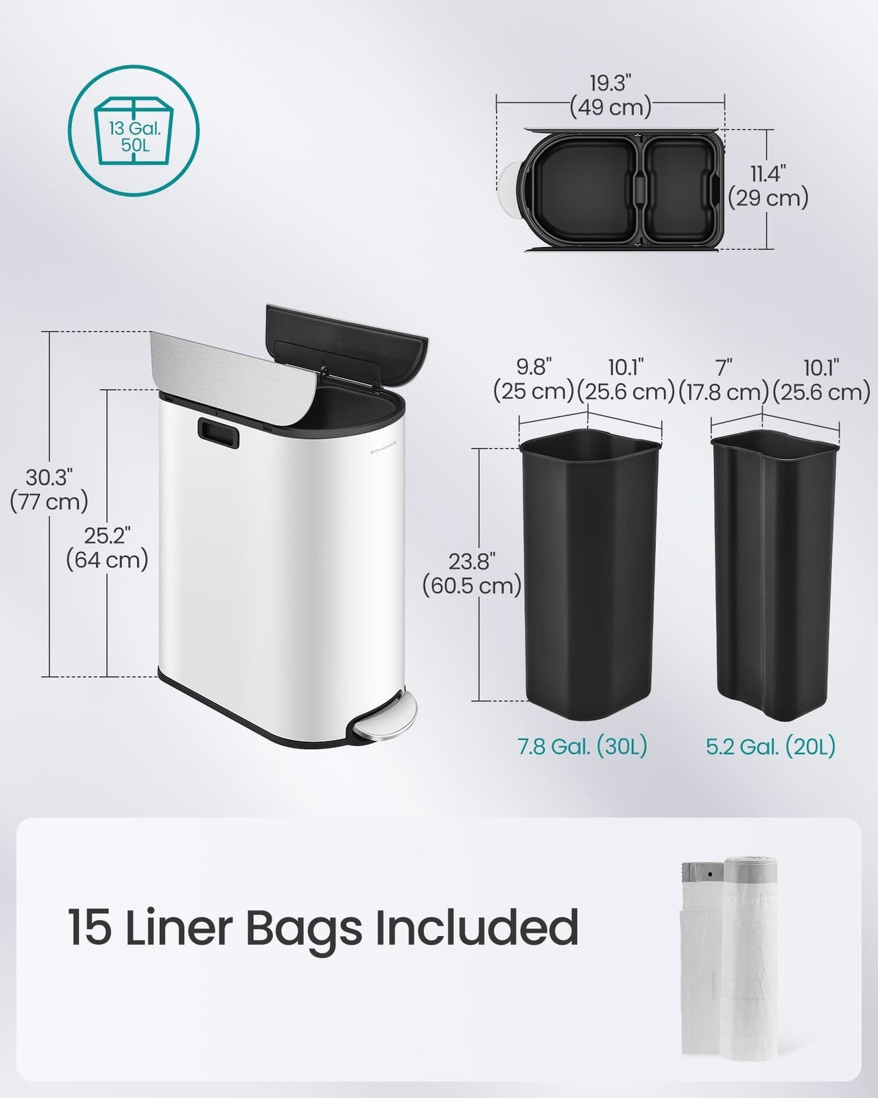 30L and 20L Double Kitchen Bin Ink Black and Metallic Silver - image 18