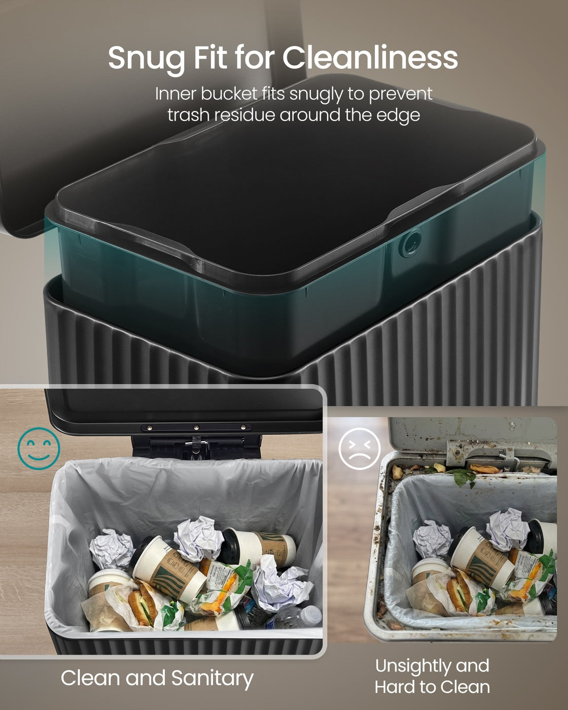 Waste Bin with Pedal, Soft-Close Lid and Removable Inner Bucket Metallic Silver - image 13