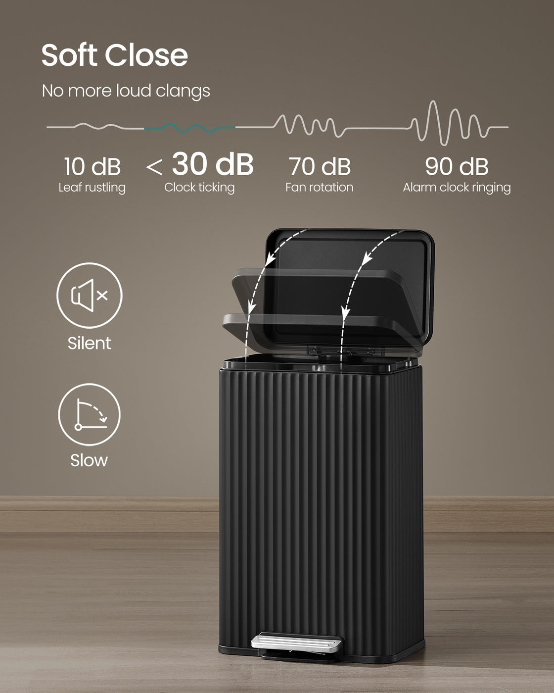 Waste Bin with Pedal, Soft-Close Lid and Removable Inner Bucket Metallic Silver - image 16