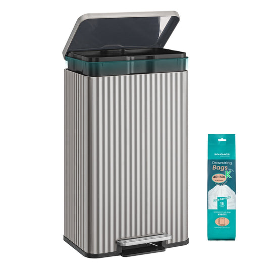 Waste Bin with Pedal, Soft-Close Lid and Removable Inner Bucket Metallic Silver - image 1
