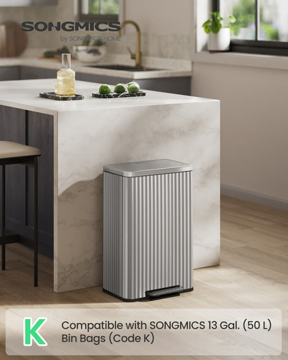 Waste Bin with Pedal, Soft-Close Lid and Removable Inner Bucket Metallic Silver - image 2