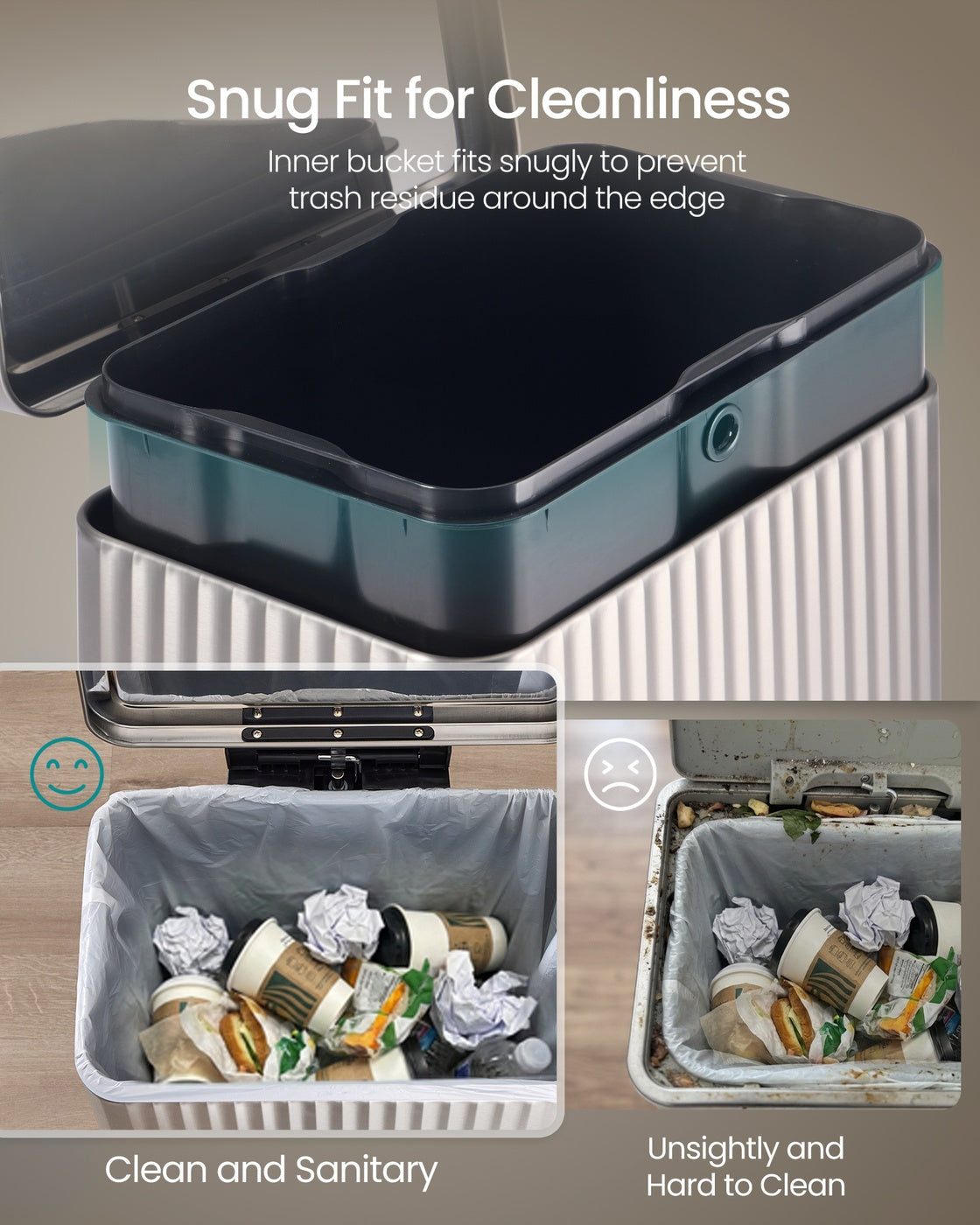 Waste Bin with Pedal, Soft-Close Lid and Removable Inner Bucket Metallic Silver - image 5