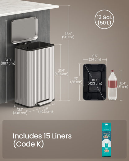 Waste Bin with Pedal, Soft-Close Lid and Removable Inner Bucket Metallic Silver - image 7