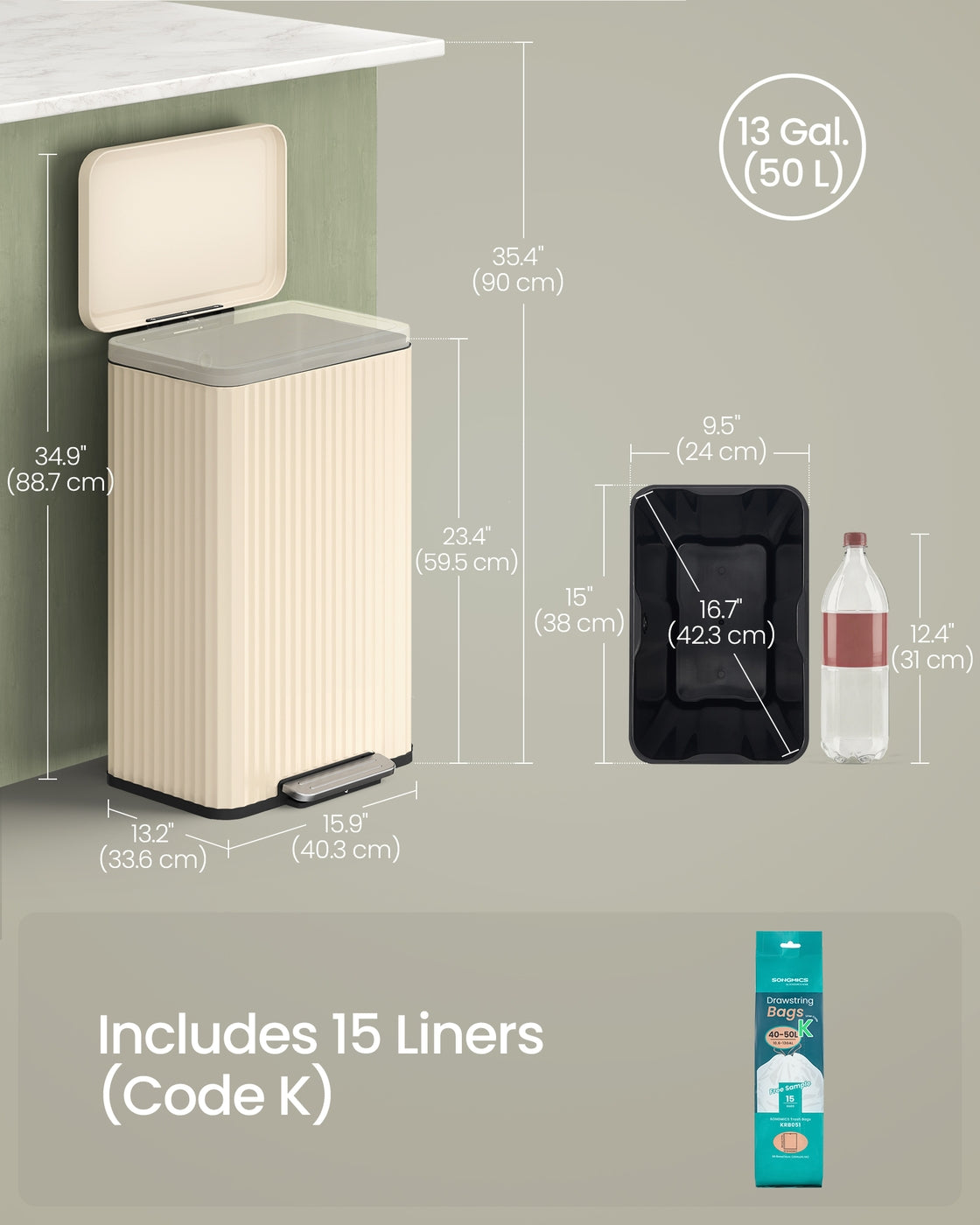 Waste Bin with Pedal, Soft-Close Lid and Removable Inner Bucket Metallic Silver - image 32