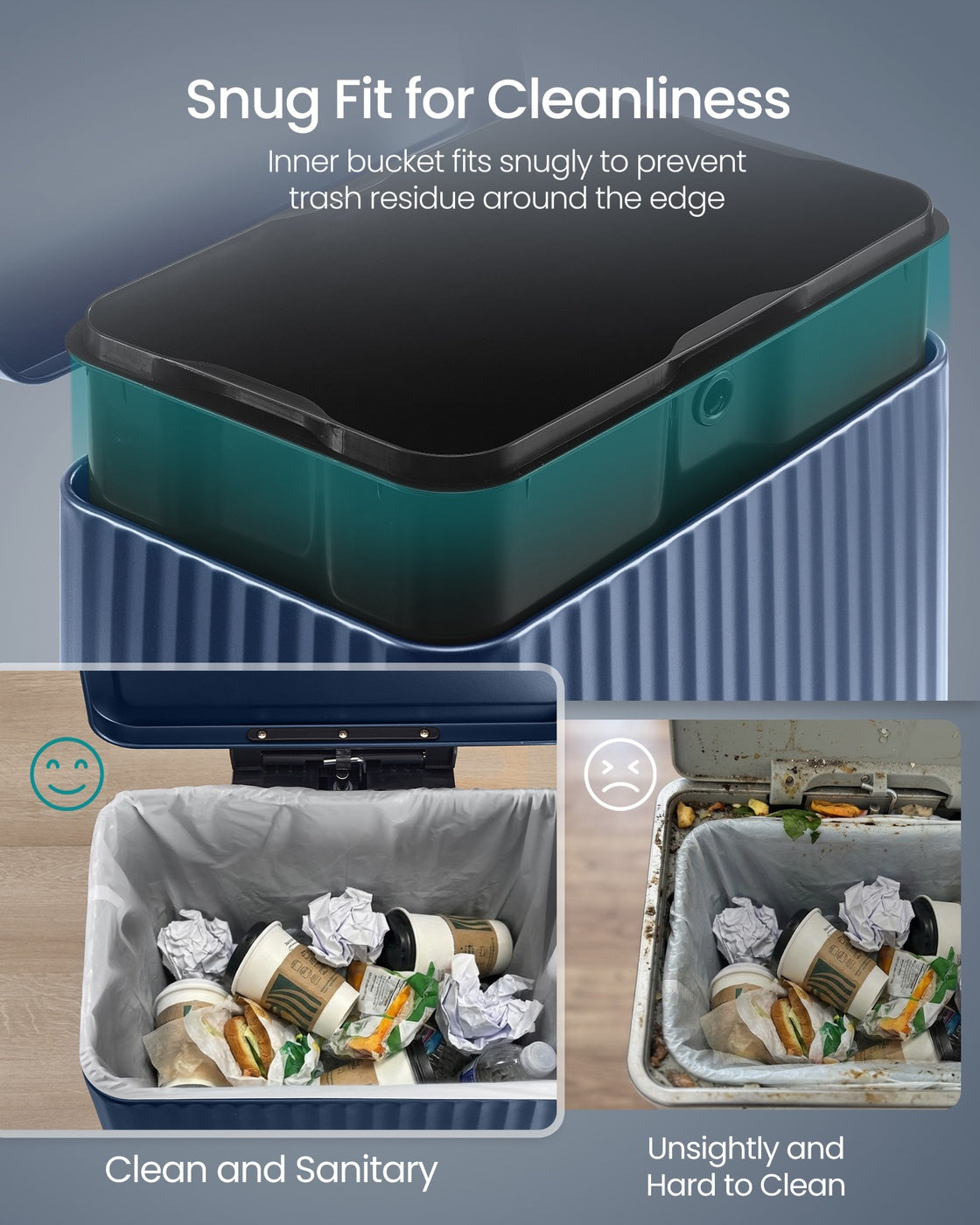 Waste Bin with Pedal, Soft-Close Lid and Removable Inner Bucket Metallic Silver - image 38