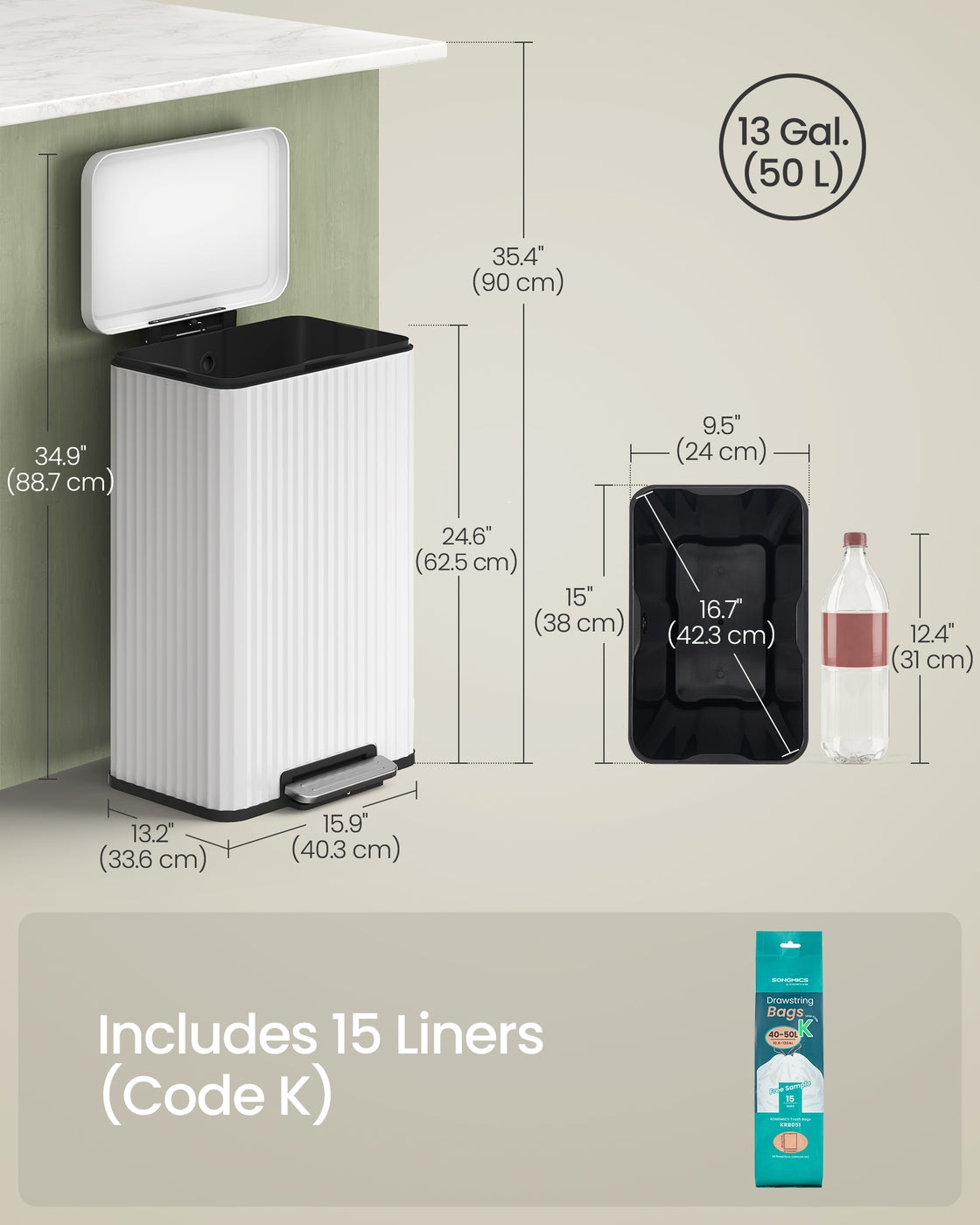 Waste Bin with Pedal, Soft-Close Lid and Removable Inner Bucket Metallic Silver - image 23