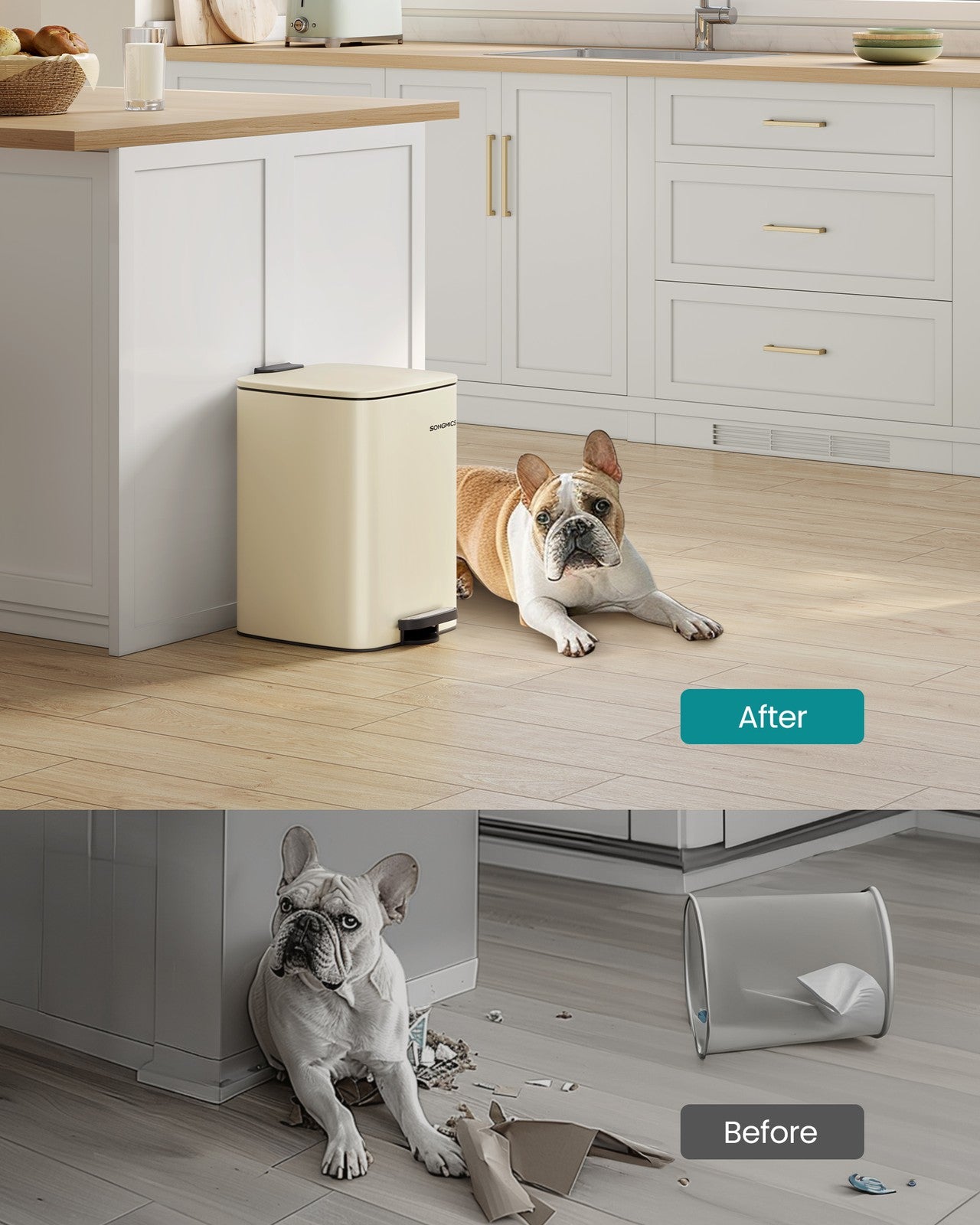 20 L Steel Kitchen Pedal Bin with Inner Bucket Sand Beige - image 3