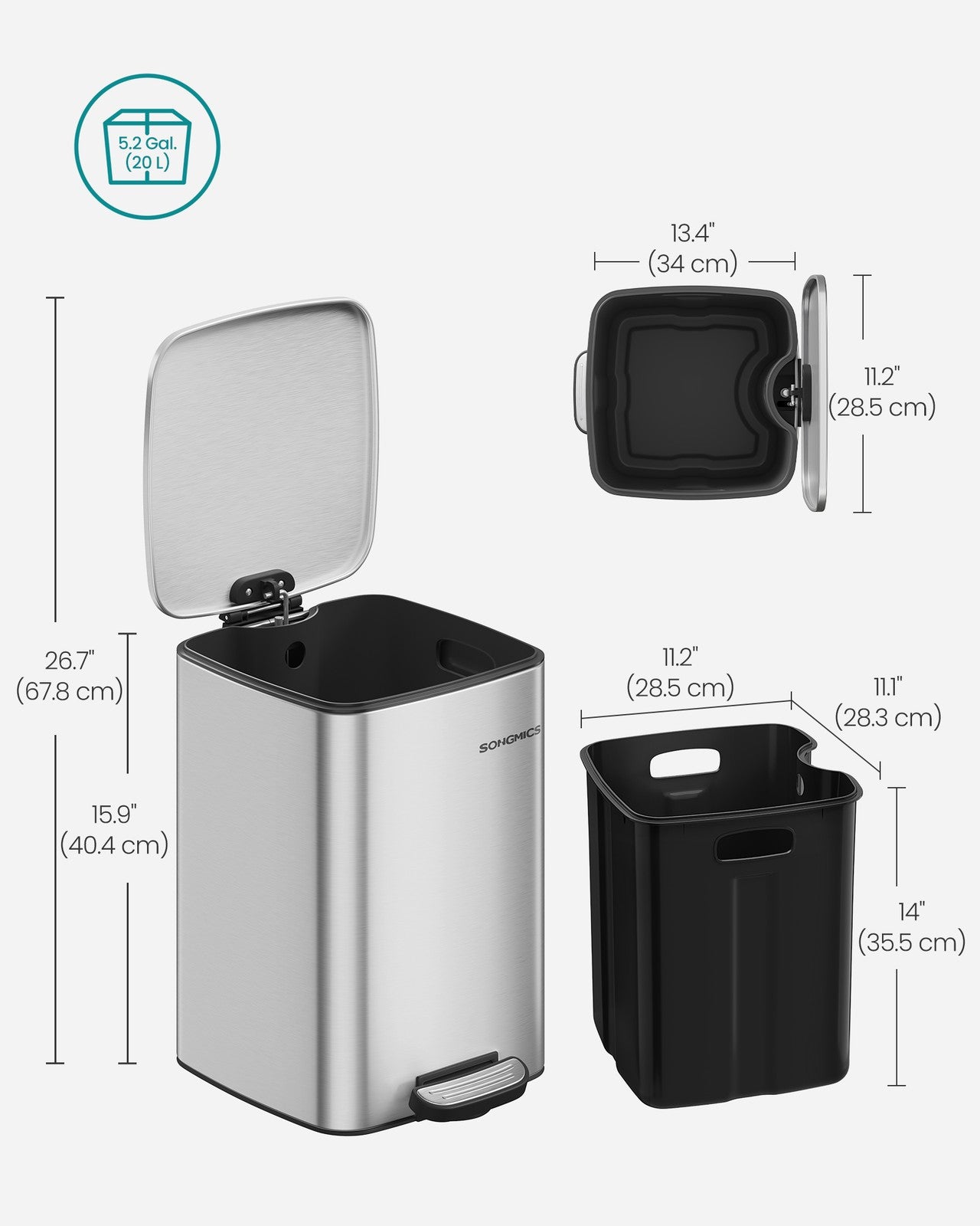 20 L Steel Kitchen Pedal Bin with Inner Bucket Sand Beige - image 22