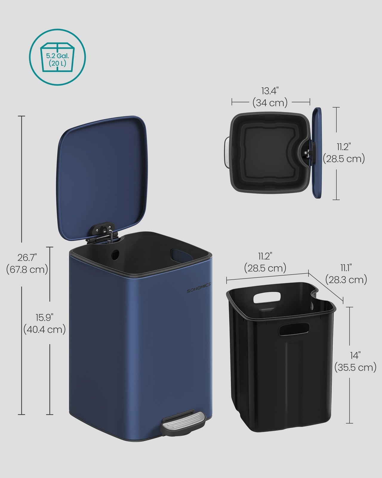 20 L Steel Kitchen Pedal Bin with Inner Bucket Sand Beige - image 73