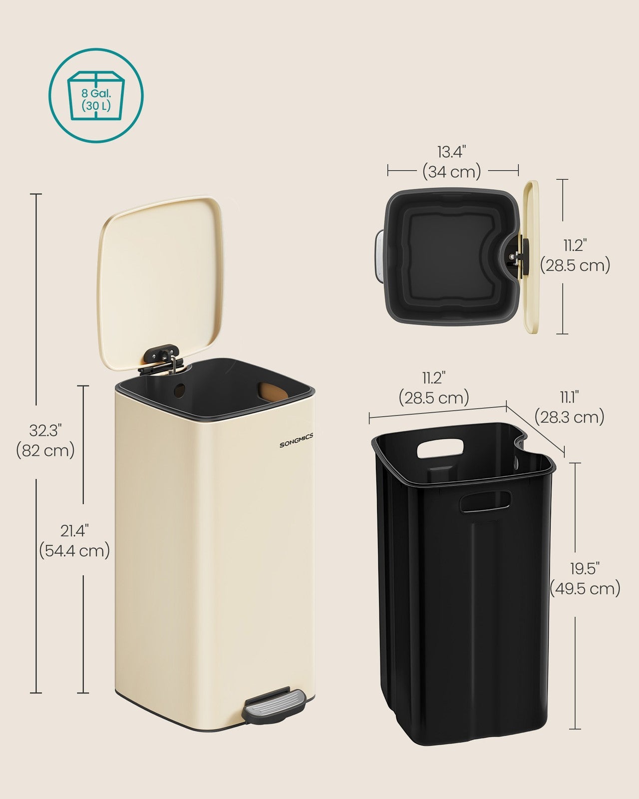 20 L Steel Kitchen Pedal Bin with Inner Bucket Sand Beige - image 52