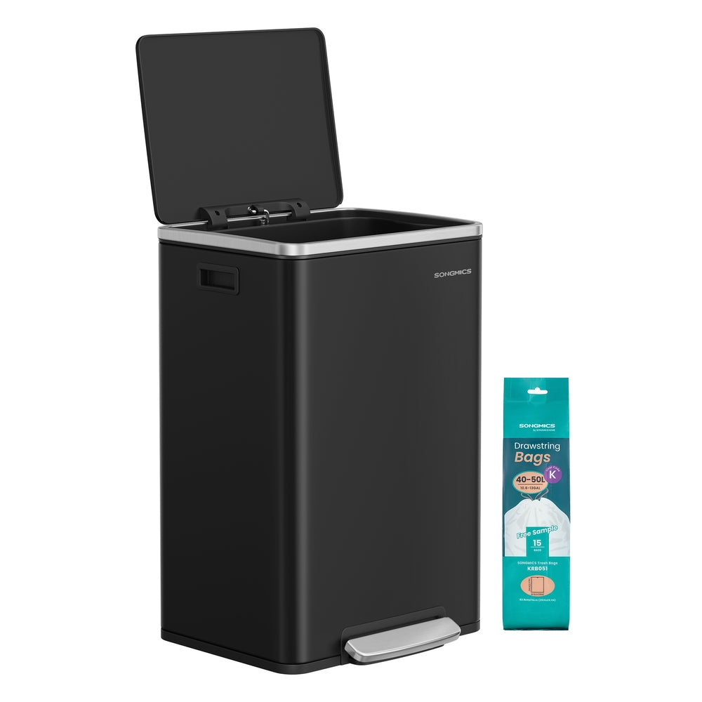 Kitchen Bin 50 L with 15 Bin Bags Stainless Steel Ink Black - image 2