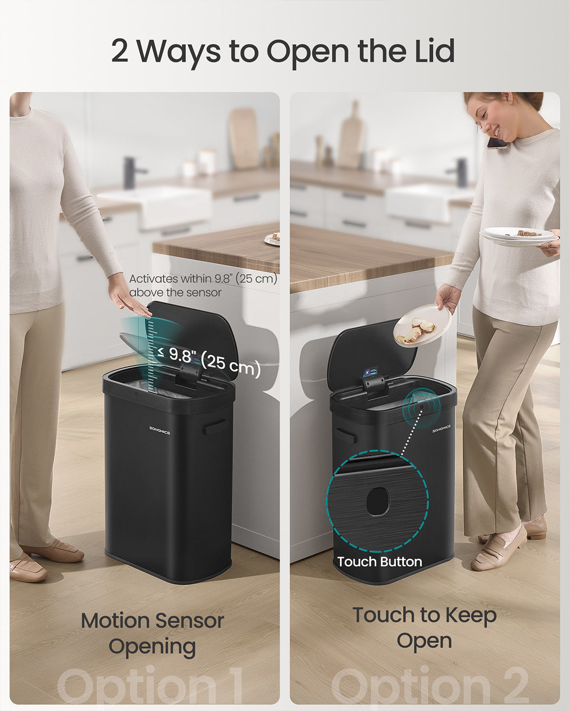 Motion sensor kitchen bin with automatic opening and soft close lid - image 3