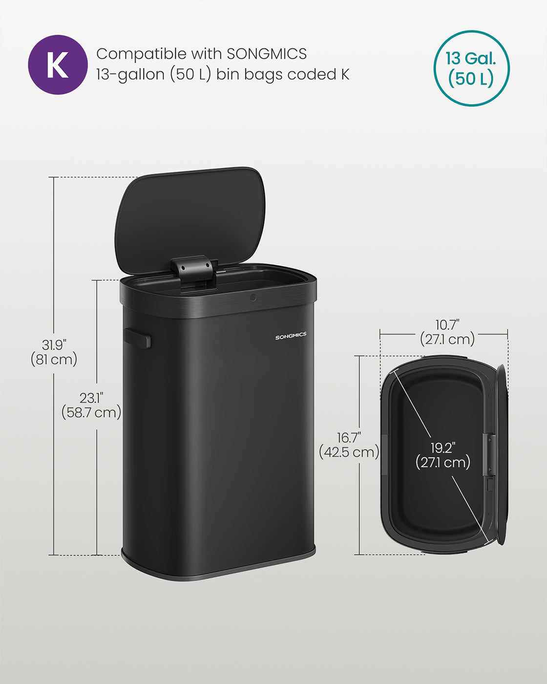Motion sensor kitchen bin with automatic opening and soft close lid - image 7