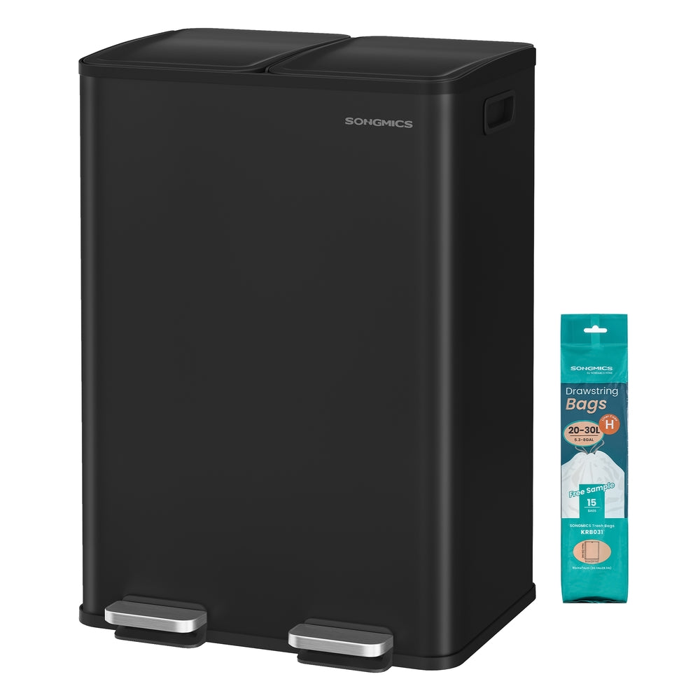 60L Dual Compartment Pedal Bin with Soft-Close Lid, 2 x 30L, Black - image 2