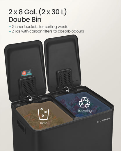 60L Dual Compartment Pedal Bin with Soft-Close Lid, 2 x 30L, Black - image 4