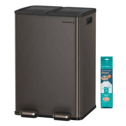 60L Dual Compartment Pedal Bin with Soft-Close Lid, 2 x 30L, Black - image 9