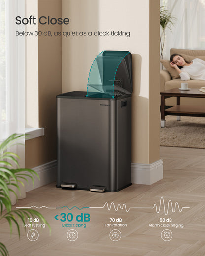 60L Dual Compartment Pedal Bin with Soft-Close Lid, 2 x 30L, Black - image 12