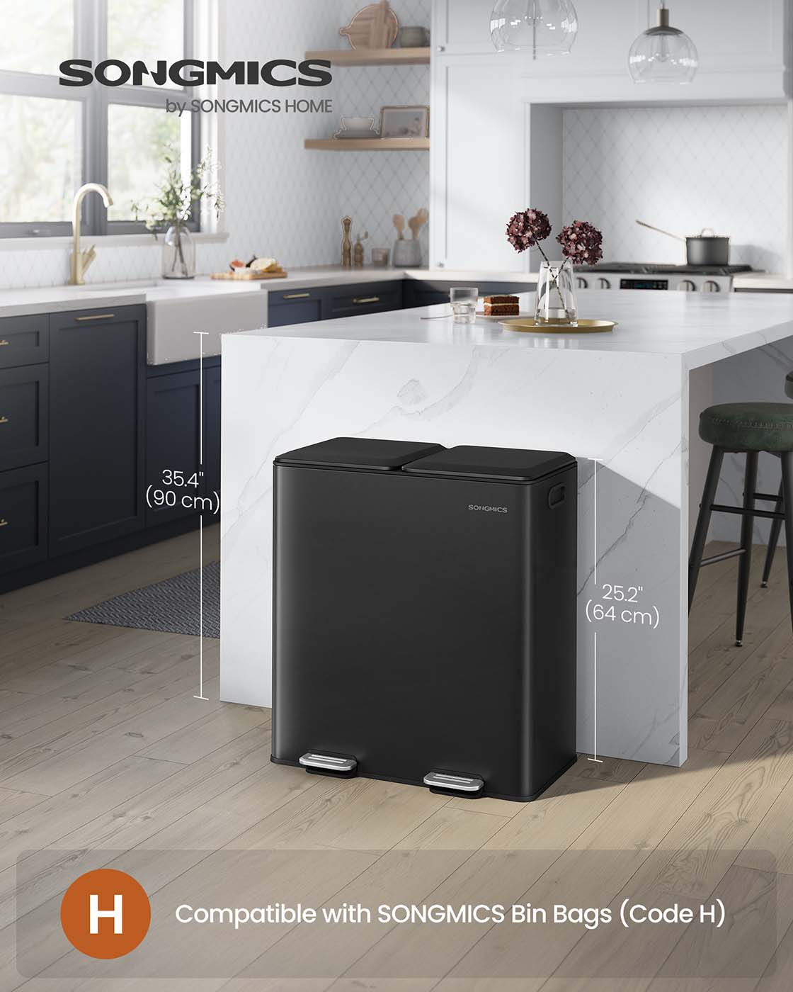 Double kitchen bin with soft close lids and removable inner buckets - image 2