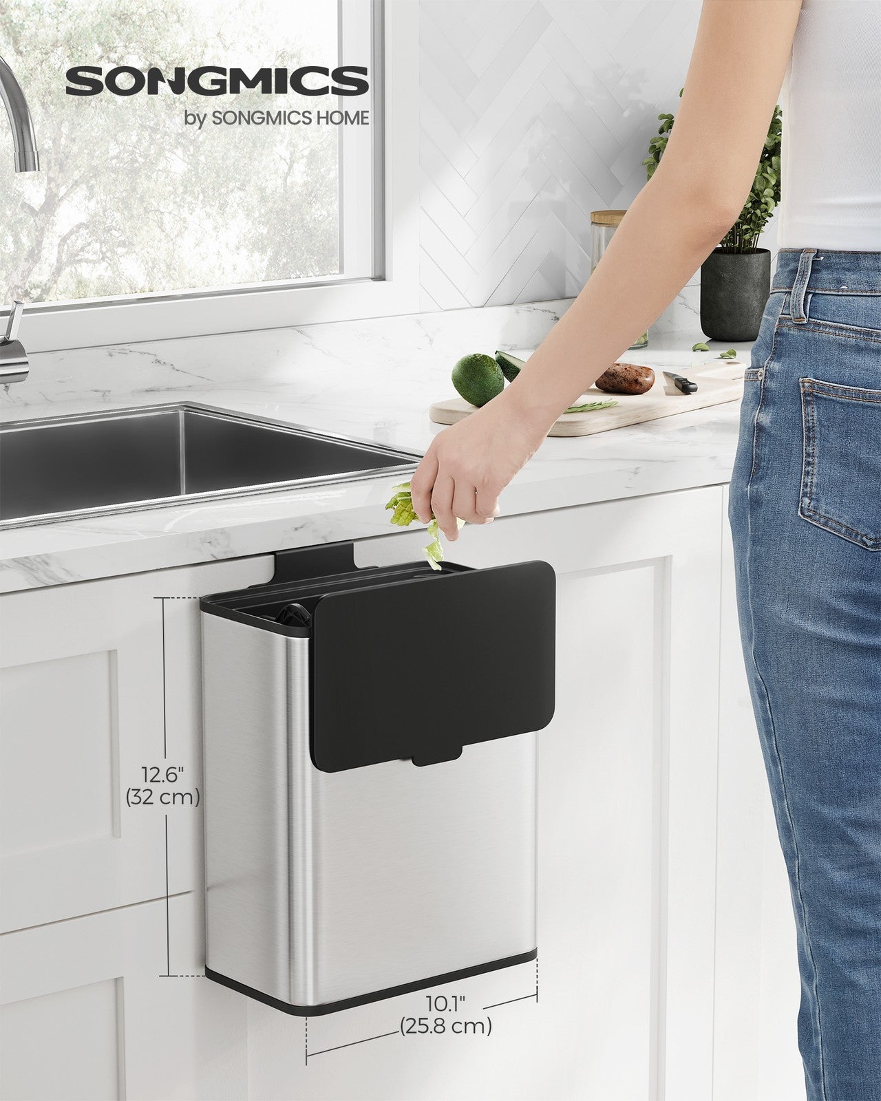 8L Hanging Kitchen Steel Bin with Lid - image 2