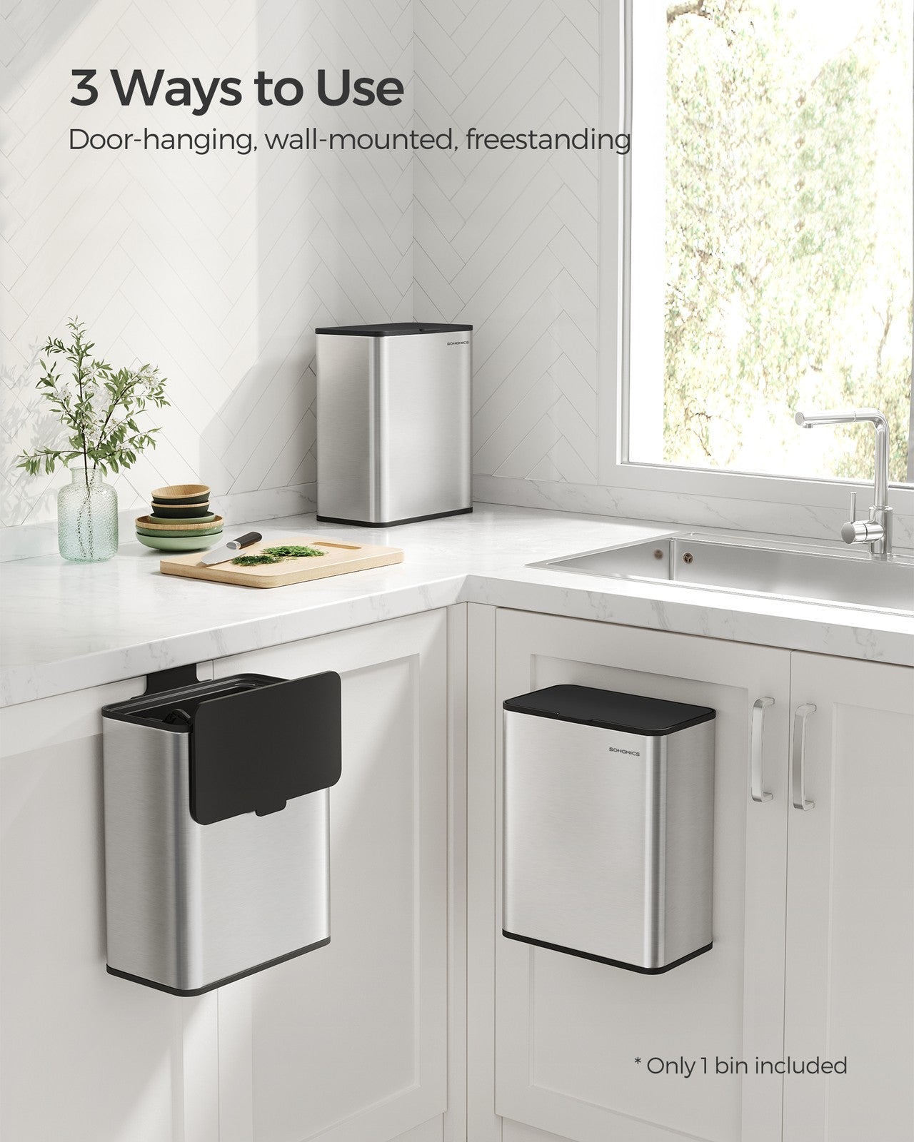 8L Hanging Kitchen Steel Bin with Lid - image 3