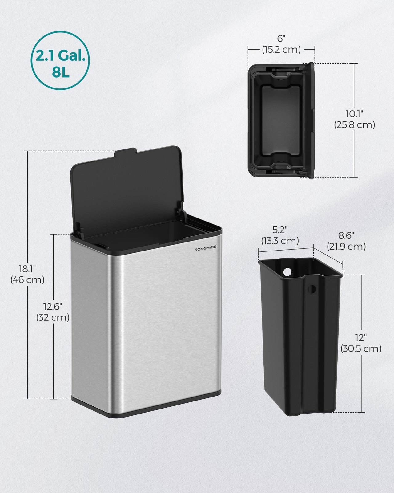 8L Hanging Kitchen Steel Bin with Lid - image 6