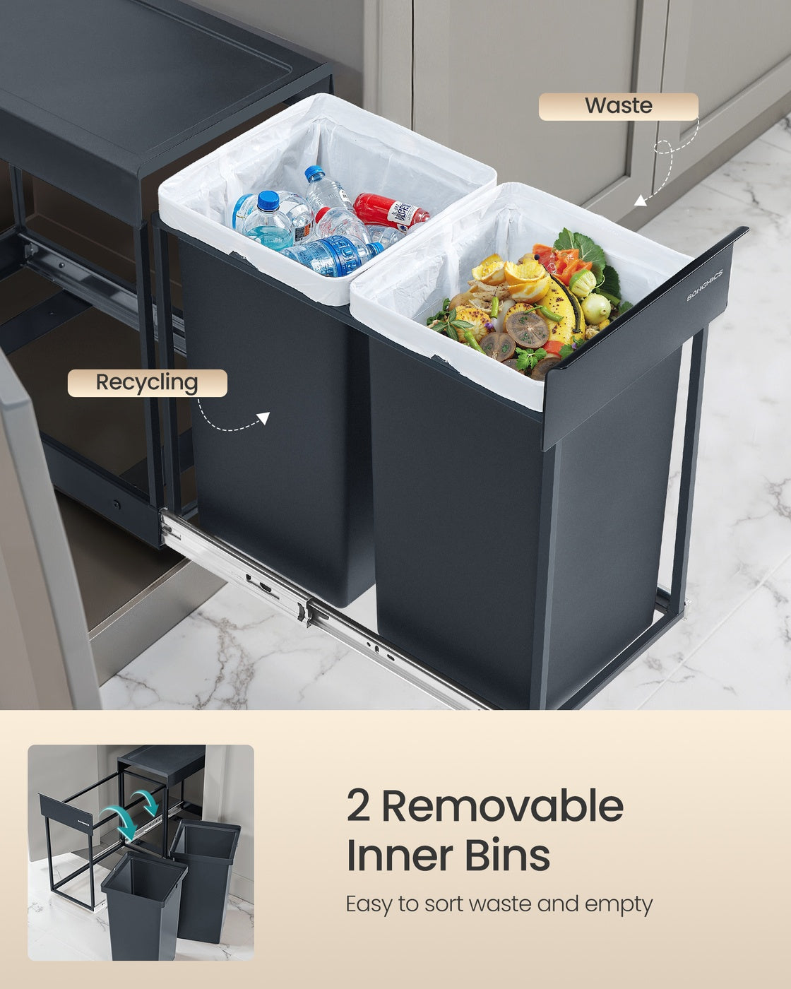 Pull out kitchen bin with double compartments - image 24