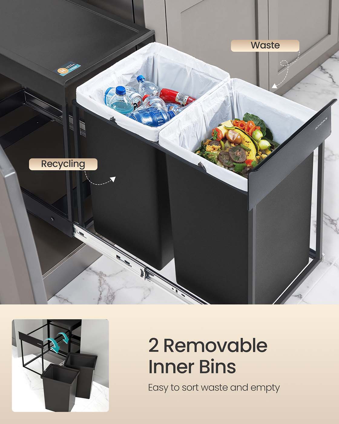 Pull out kitchen bin with double compartments - image 11