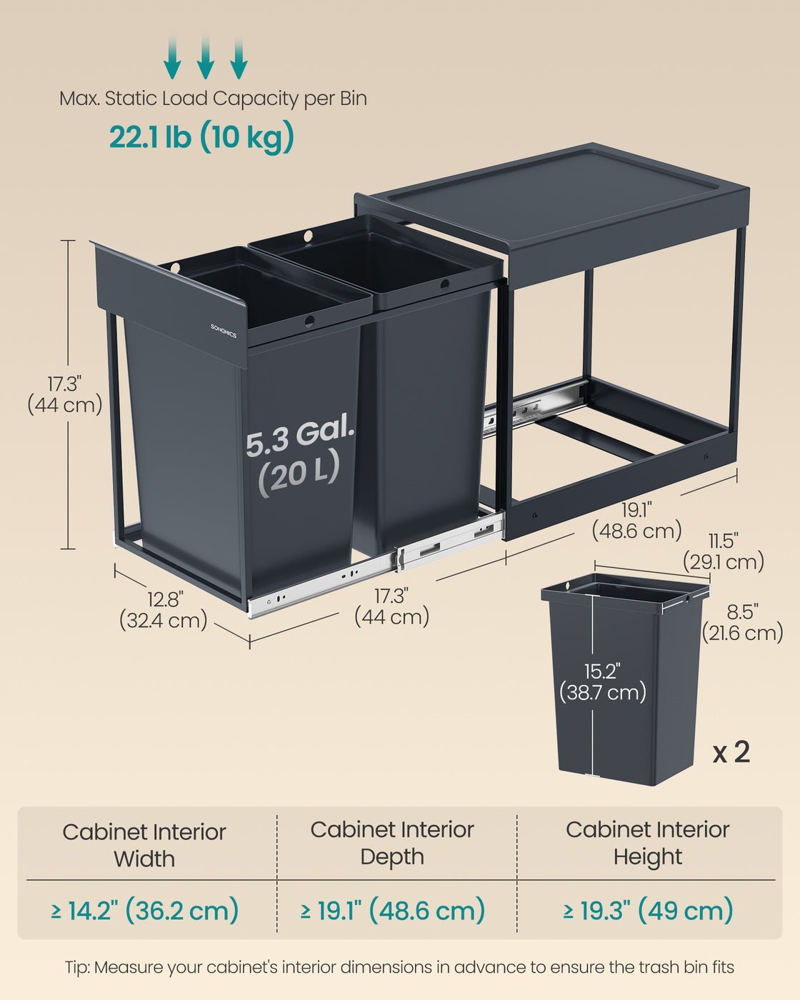 Pull out kitchen bin with double compartments - image 16