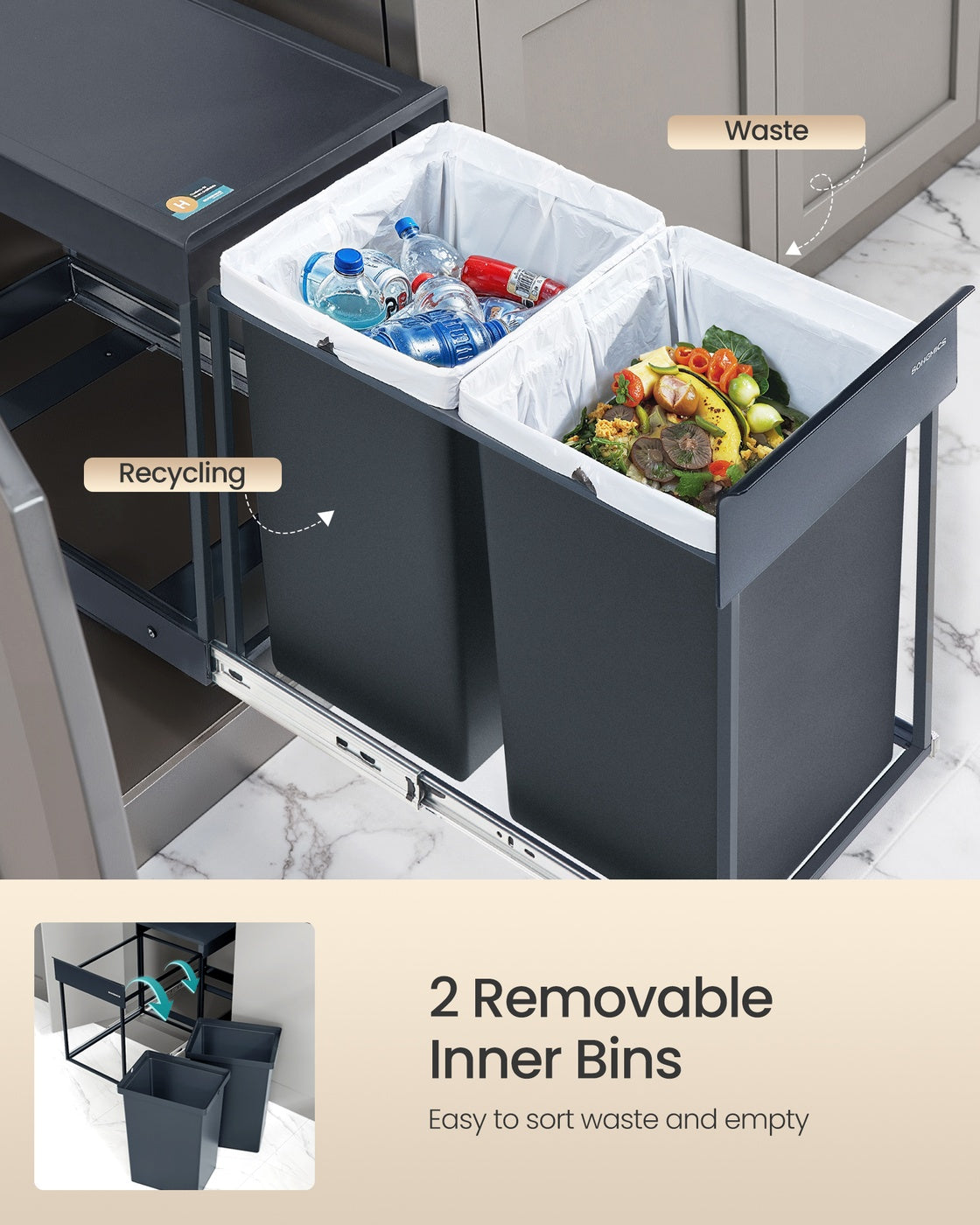 Pull out kitchen bin with double compartments - image 17