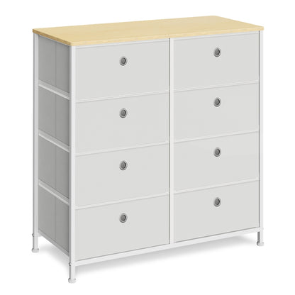 Storage Chest of 8 Fabric Drawers Cream White and Oak - image 1