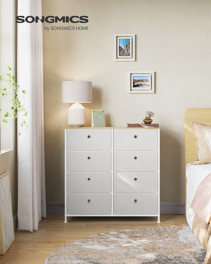 Storage Chest of 8 Fabric Drawers Cream White and Oak - image 2