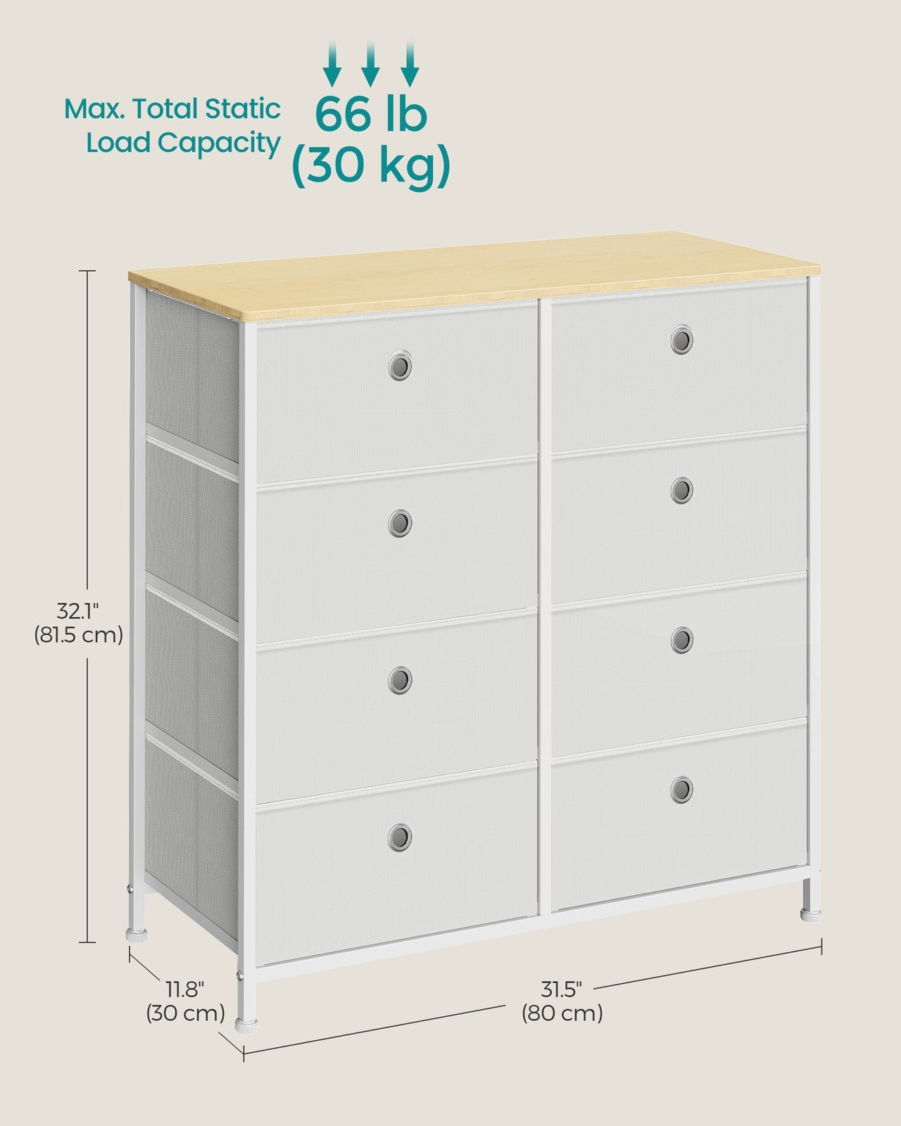 Storage Chest of 8 Fabric Drawers Cream White and Oak - image 5