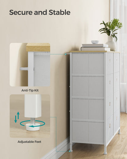 Storage Chest of 8 Fabric Drawers Cream White and Oak - image 6