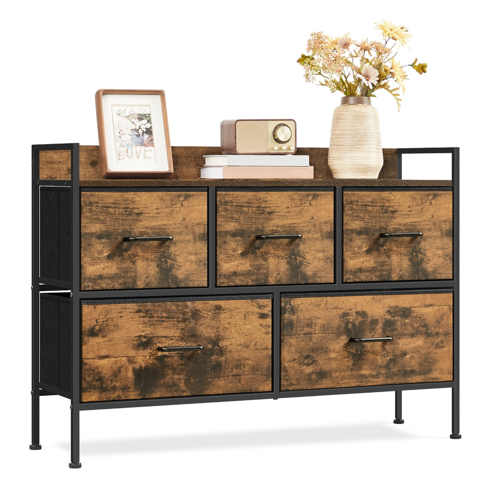 Chest of Drawers 7 Fabric Drawers with Handles Rustic Brown and Ink Black - image 31